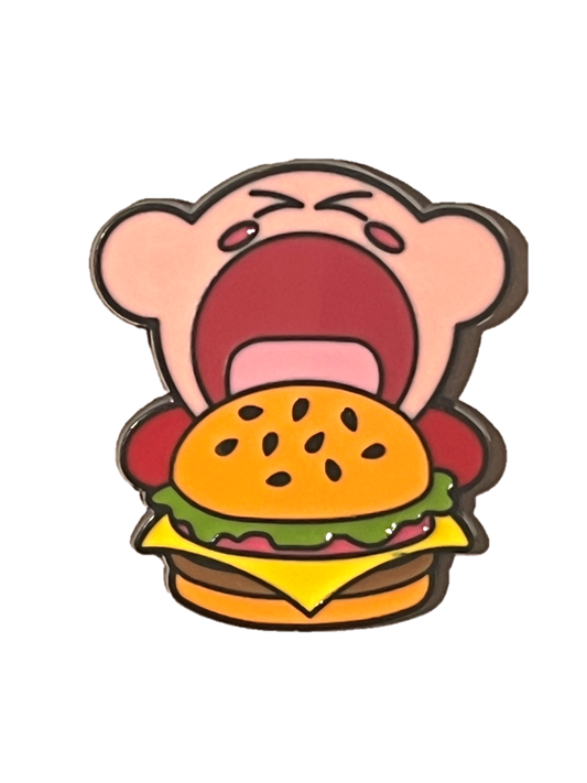 Kirby comiendose una hamburguesa