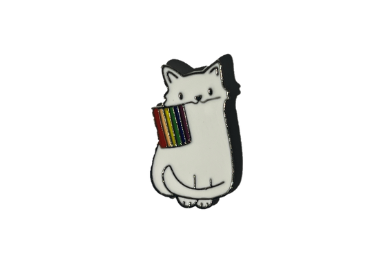 White cat with pride flag